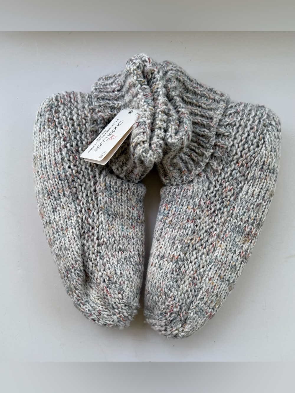 NWT! Cuddl Duds Light Gray Knit Faux Shearling Bootie with Multicolor Specks
